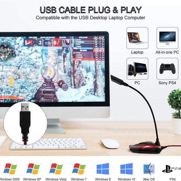 USB Computer Microphone, Plug & Play Desktop Microphone with Mute Button - Picture 5 of 6